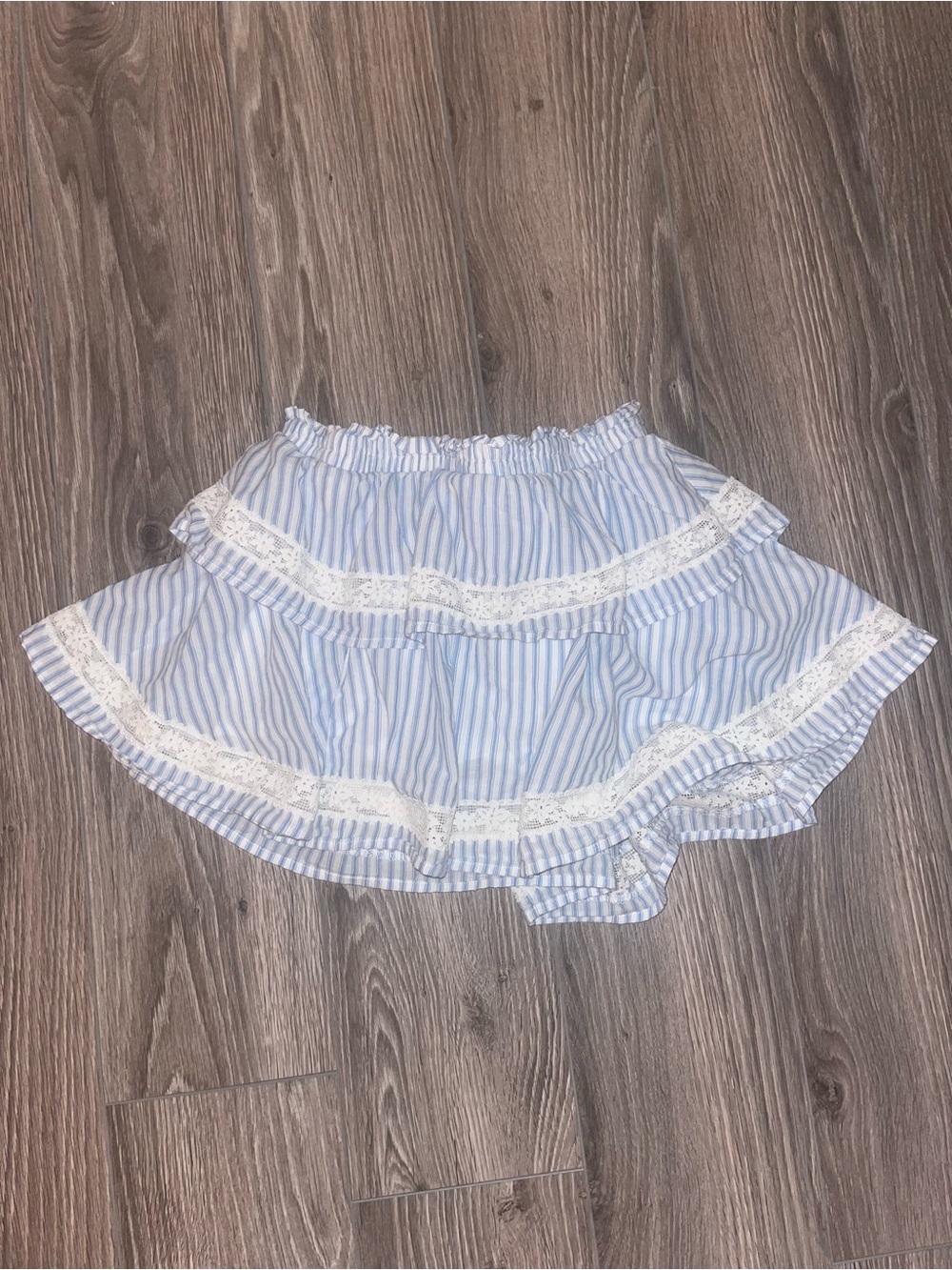 Blue and white wild fable ruffle skirt with lace trim and built in shorts